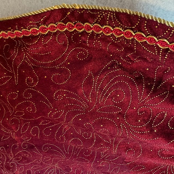 Other - Burgundy Velvet Christmas Tree Skirt 46 Inch Gold Glitter Scroll Holiday Decor